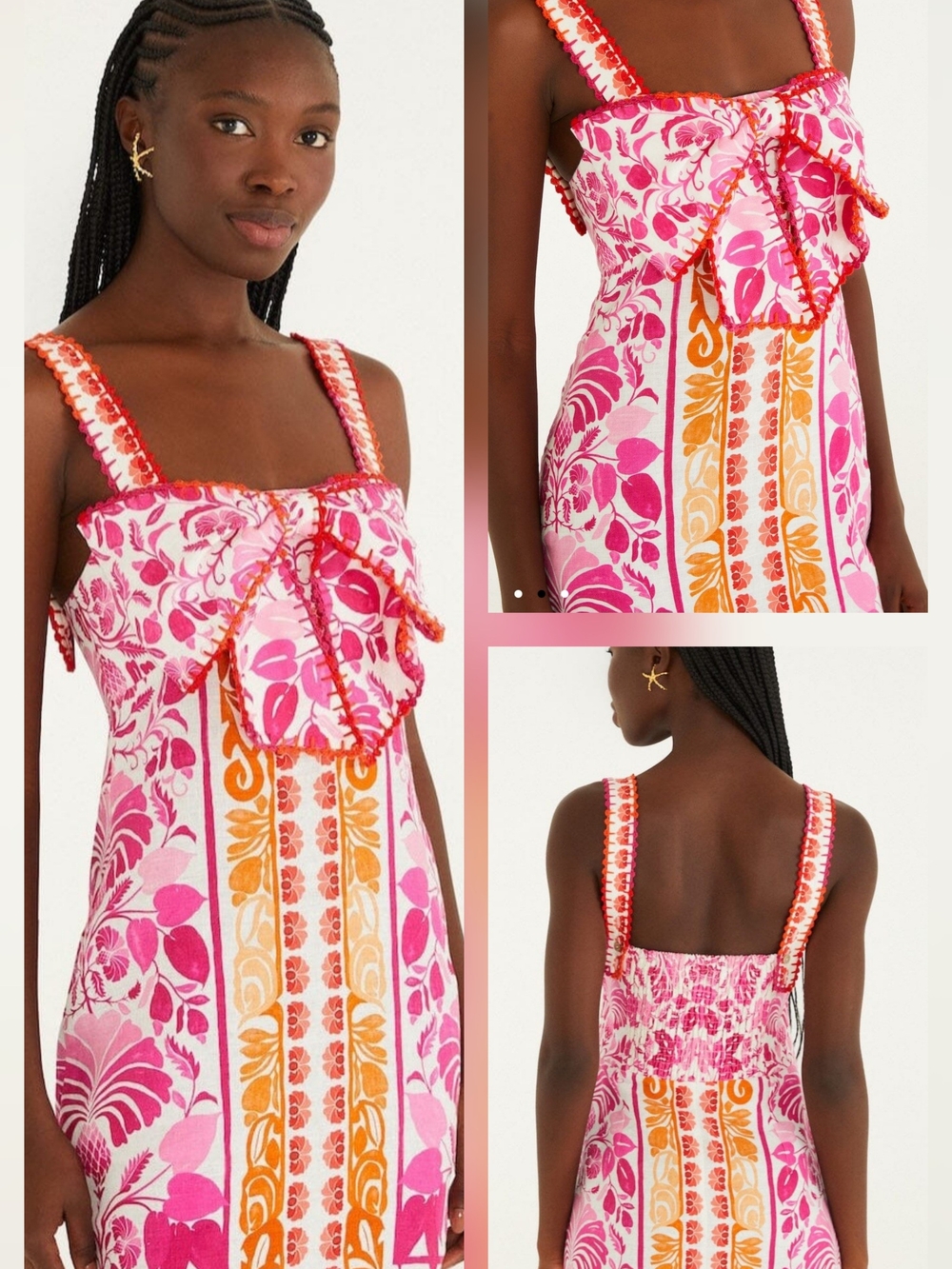 FARM Rio Pink & Orange Floral Tie-Front Midi Dress